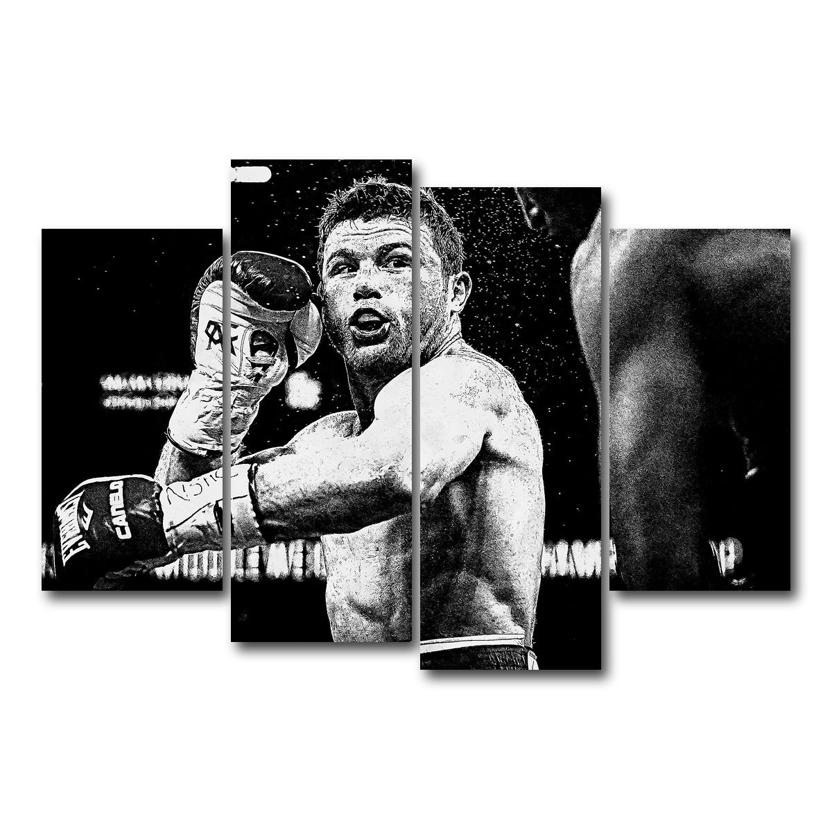AUTO-MOCKUP WHITE | Canelo Alvarez Grayscale | 4 Piece | Gallery Wrap Canvas | group=4_short