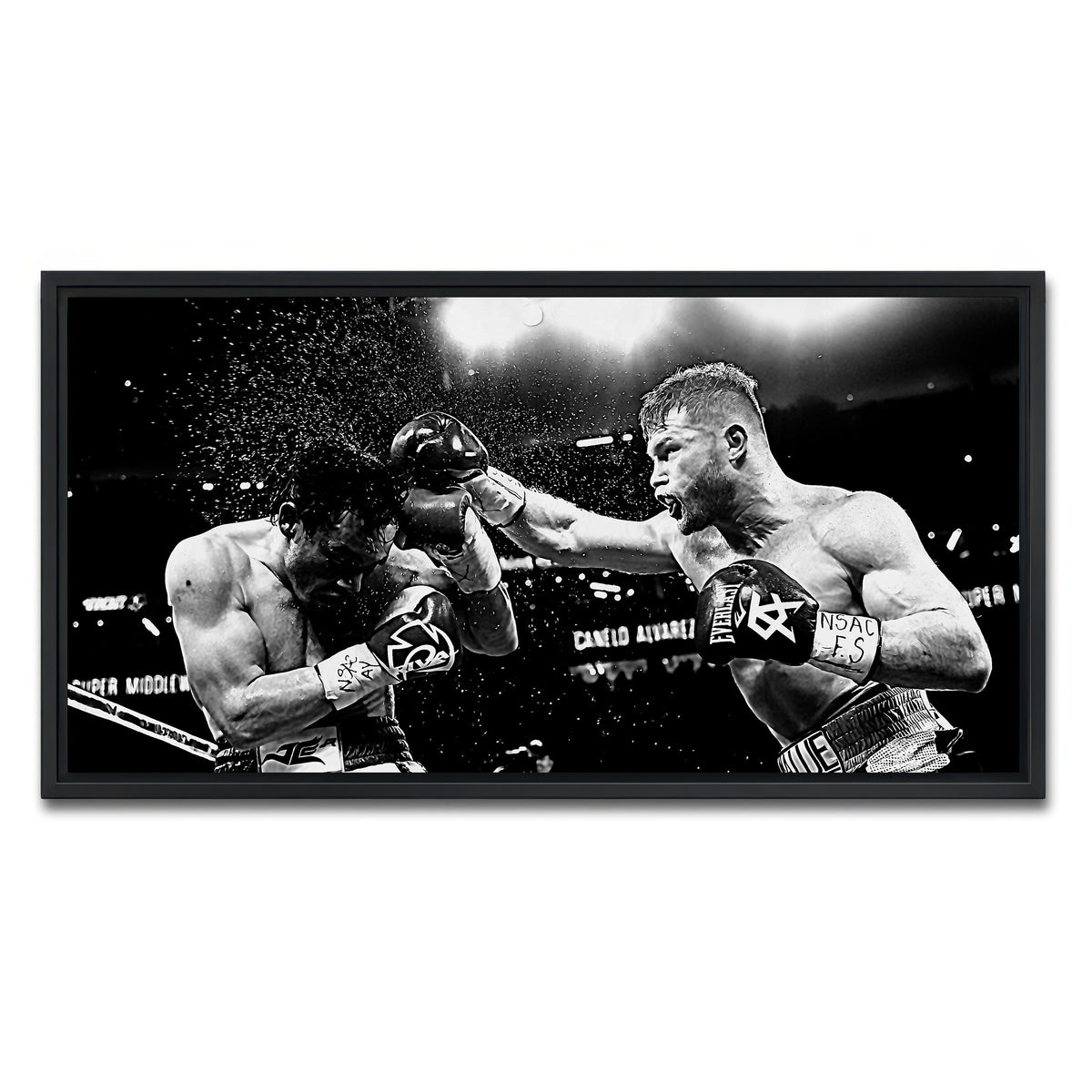 AUTO-MOCKUP WHITE | Canelo vs Chavez Jr Grayscale | 1 Piece | Black Framed Canvas | group=2x1