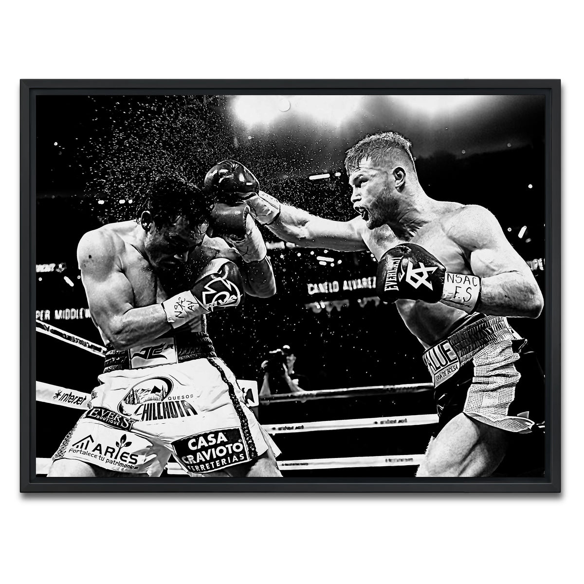 AUTO-MOCKUP WHITE | Canelo vs Chavez Jr Grayscale | 1 Piece | Black Framed Canvas | group=4x3