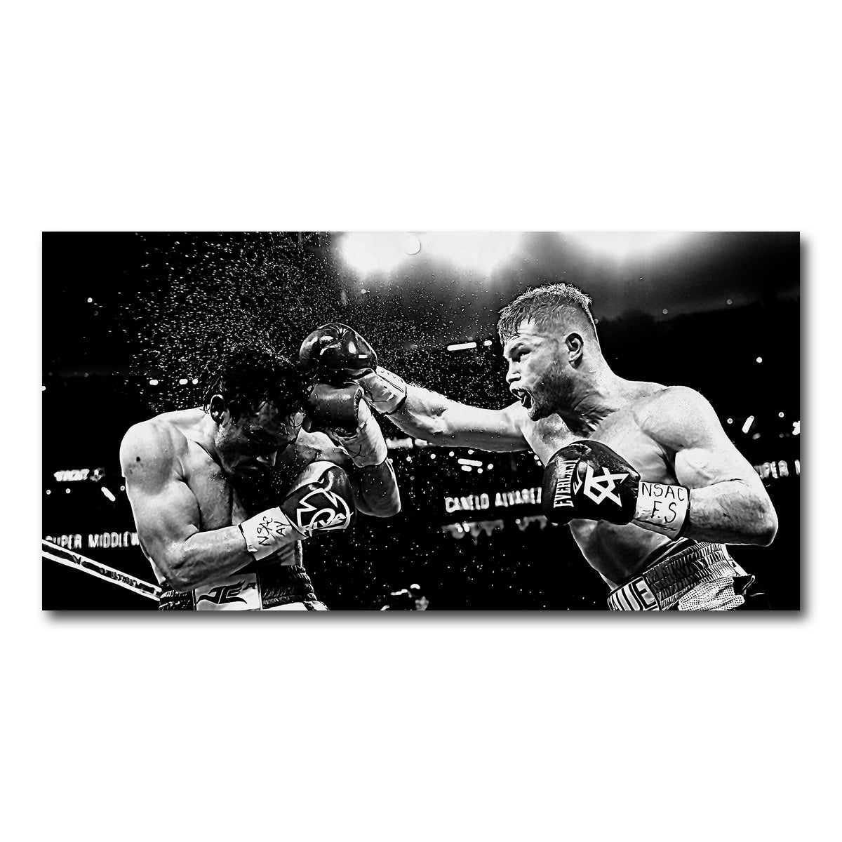 AUTO-MOCKUP WHITE | Canelo vs Chavez Jr Grayscale | 1 Piece | Gallery Wrap Canvas | group=2x1