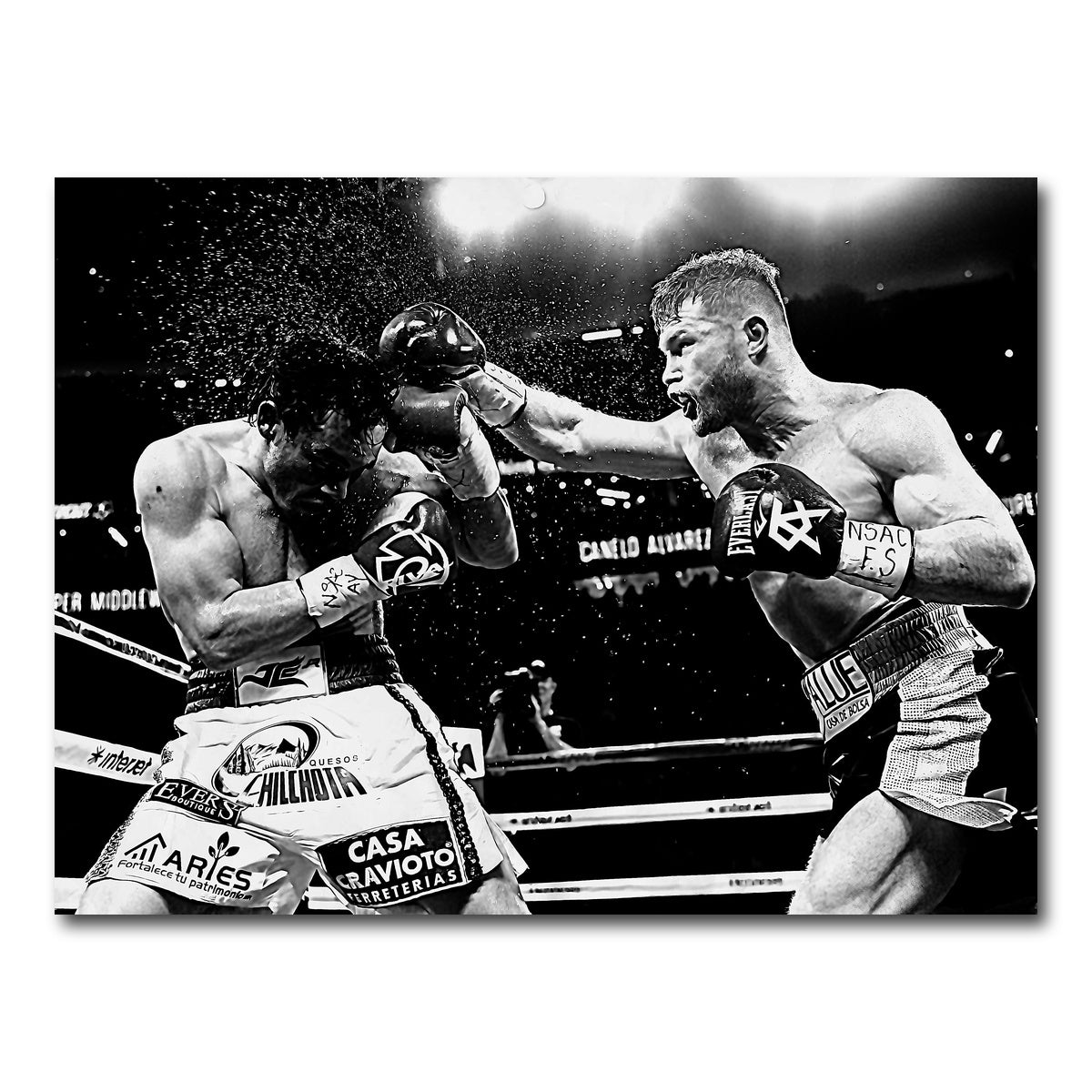 AUTO-MOCKUP WHITE | Canelo vs Chavez Jr Grayscale | 1 Piece | Gallery Wrap Canvas | group=4x3
