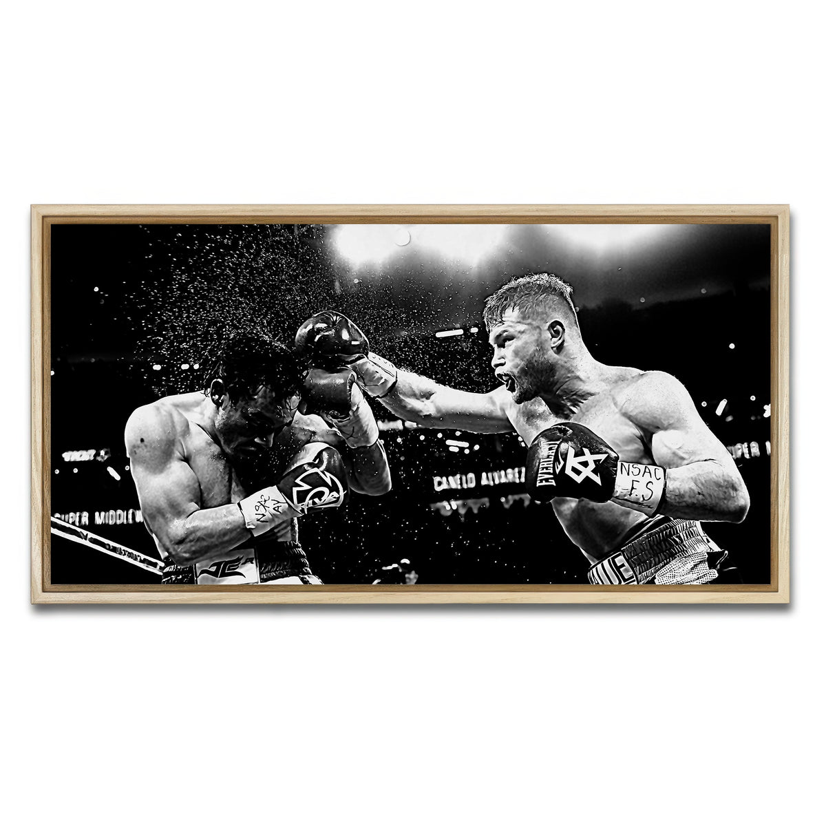 AUTO-MOCKUP WHITE | Canelo vs Chavez Jr Grayscale | 1 Piece | Natural Framed Canvas | group=2x1