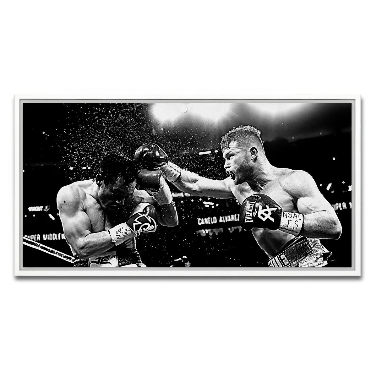 AUTO-MOCKUP WHITE | Canelo vs Chavez Jr Grayscale | 1 Piece | White Framed Canvas | group=2x1