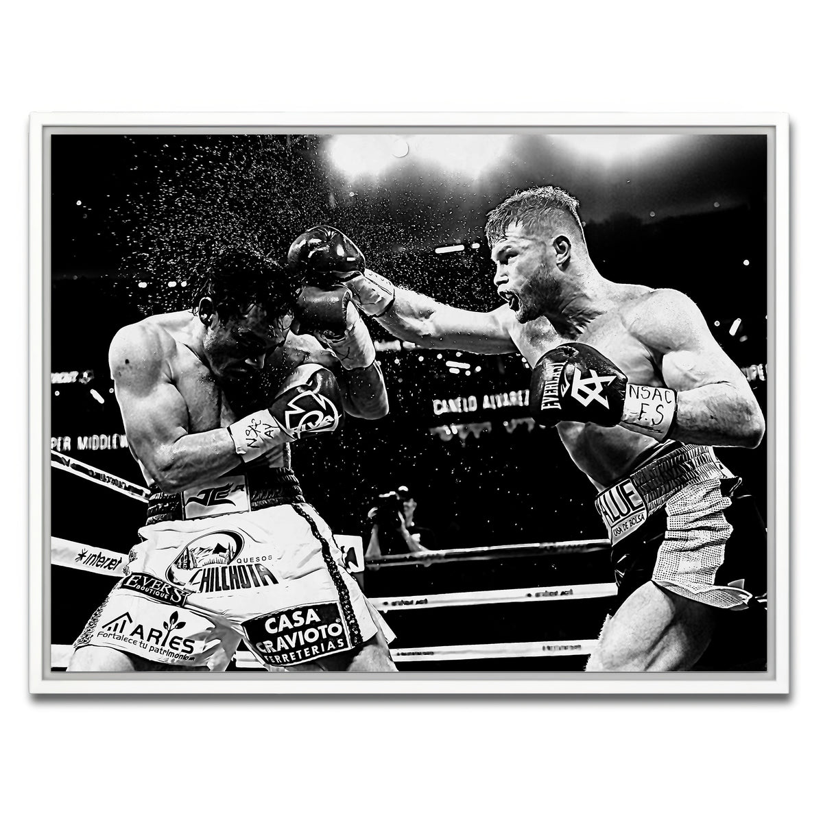 AUTO-MOCKUP WHITE | Canelo vs Chavez Jr Grayscale | 1 Piece | White Framed Canvas | group=4x3