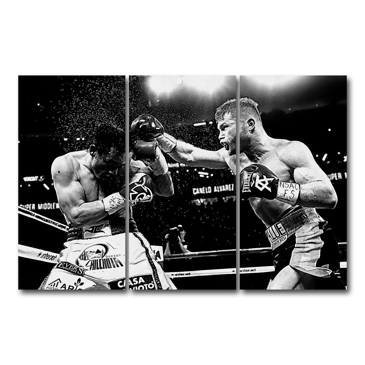 AUTO-MOCKUP WHITE | Canelo vs Chavez Jr Grayscale | 3 Piece | Gallery Wrap Canvas | group=12x24