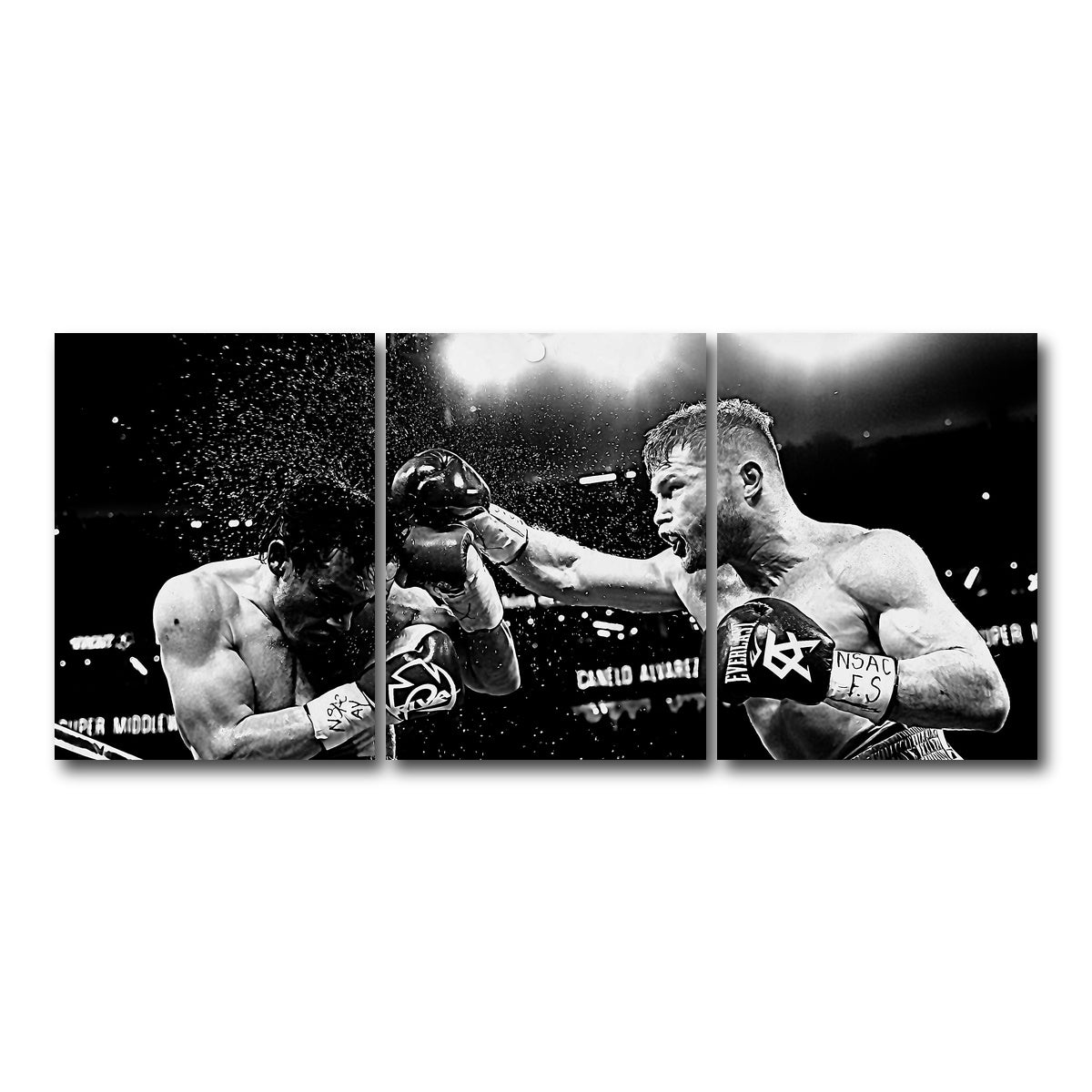 AUTO-MOCKUP WHITE | Canelo vs Chavez Jr Grayscale | 3 Piece | Gallery Wrap Canvas | group=18x24