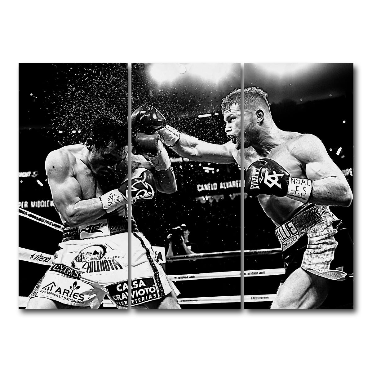 AUTO-MOCKUP WHITE | Canelo vs Chavez Jr Grayscale | 3 Piece | Gallery Wrap Canvas | group=8x18