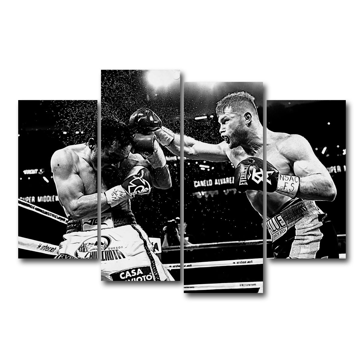 AUTO-MOCKUP WHITE | Canelo vs Chavez Jr Grayscale | 4 Piece | Gallery Wrap Canvas | group=4_short