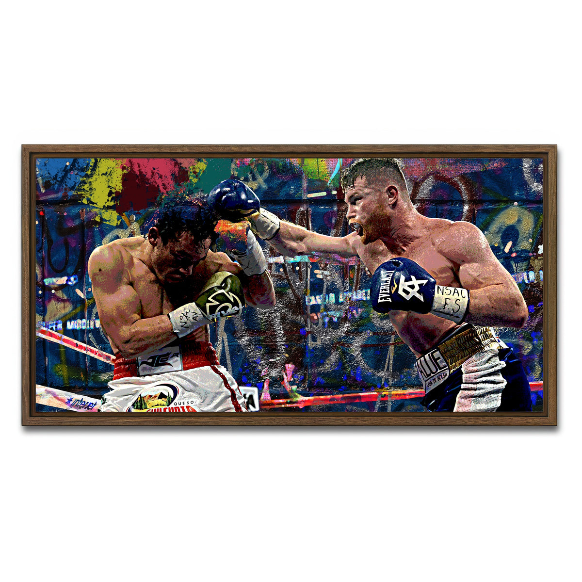 AUTO-MOCKUP WHITE | Canelo vs Chavez Jr | 1 Piece | Walnut Framed Canvas | group=2x1