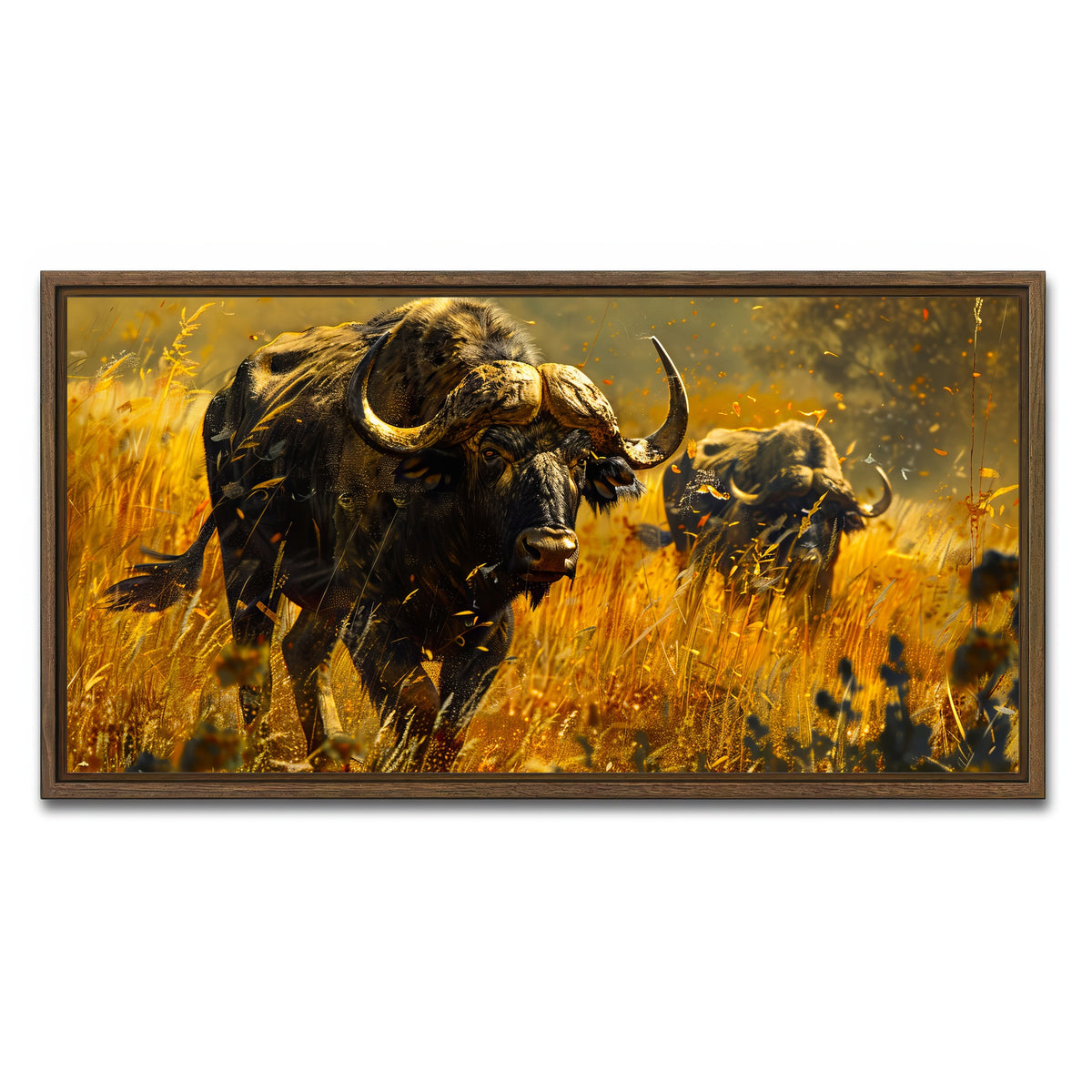 AUTO-MOCKUP WHITE | Cape Buffaloes | 1 Piece | Walnut Framed Canvas | group=2x1