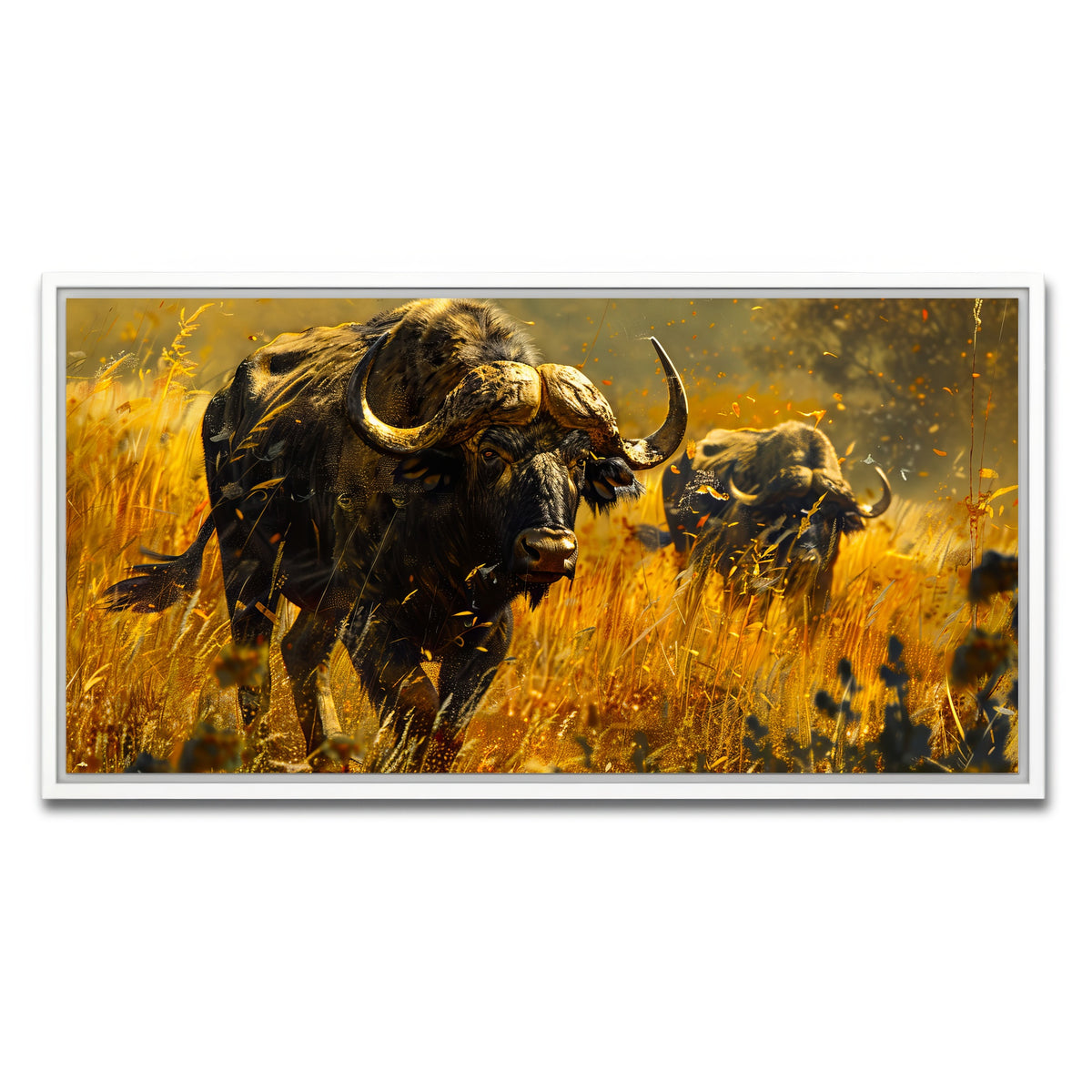 AUTO-MOCKUP WHITE | Cape Buffaloes | 1 Piece | White Framed Canvas | group=2x1