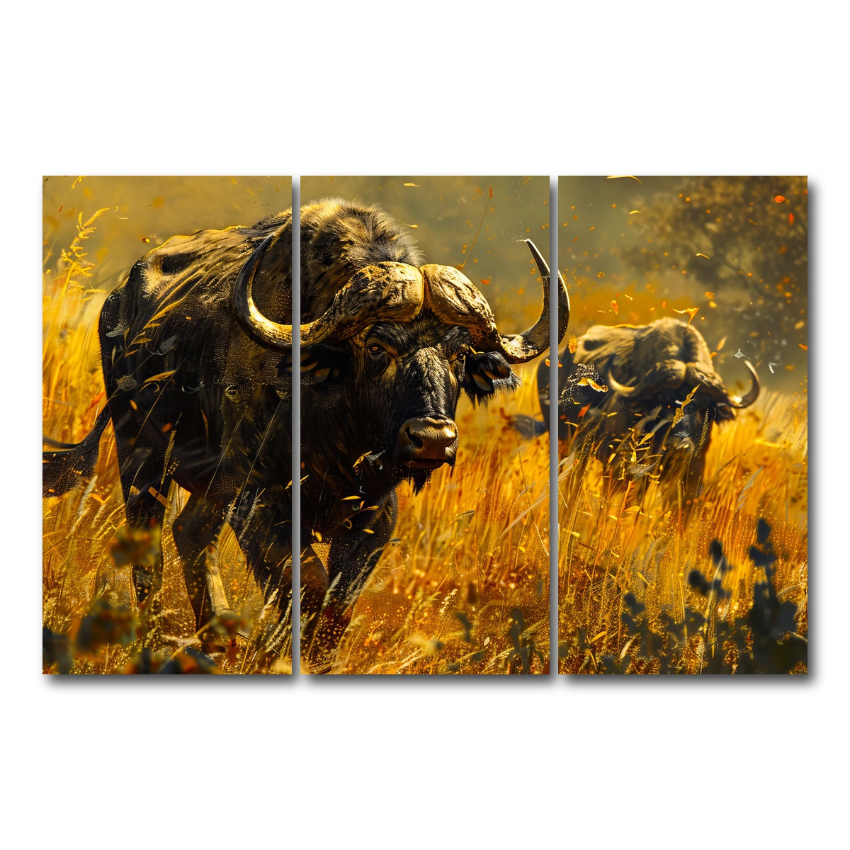 AUTO-MOCKUP WHITE | Cape Buffaloes | 3 Piece | Gallery Wrap Canvas | group=12x24
