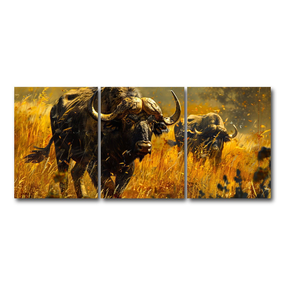 AUTO-MOCKUP WHITE | Cape Buffaloes | 3 Piece | Gallery Wrap Canvas | group=18x24