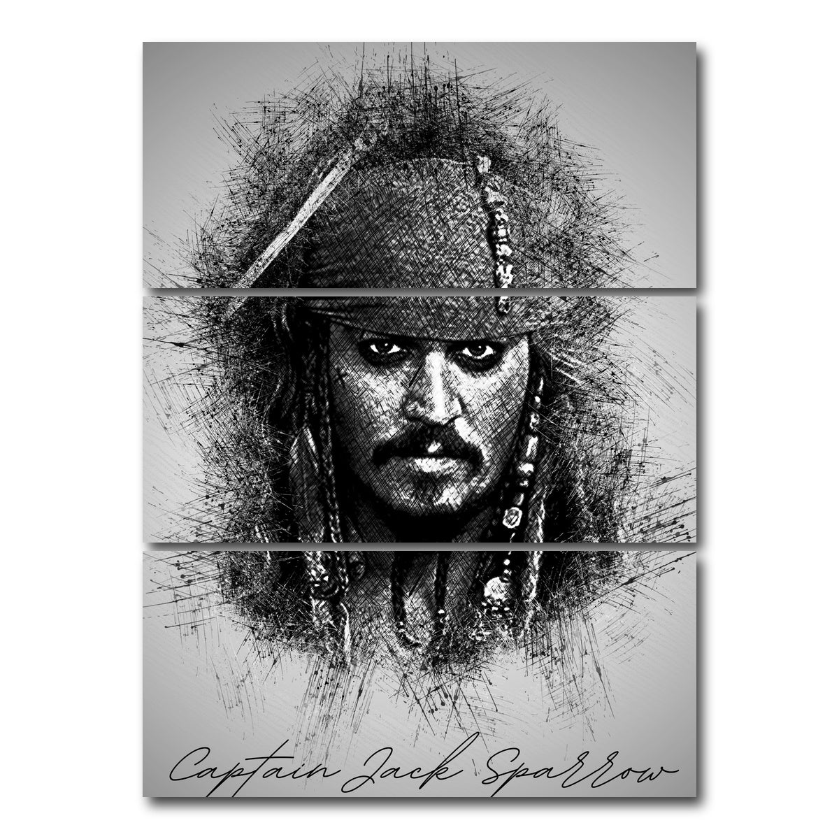 AUTO-MOCKUP WHITE | Captain Jack Sparrow | 3 Piece | Gallery Wrap Canvas | group=8x18_stacked
