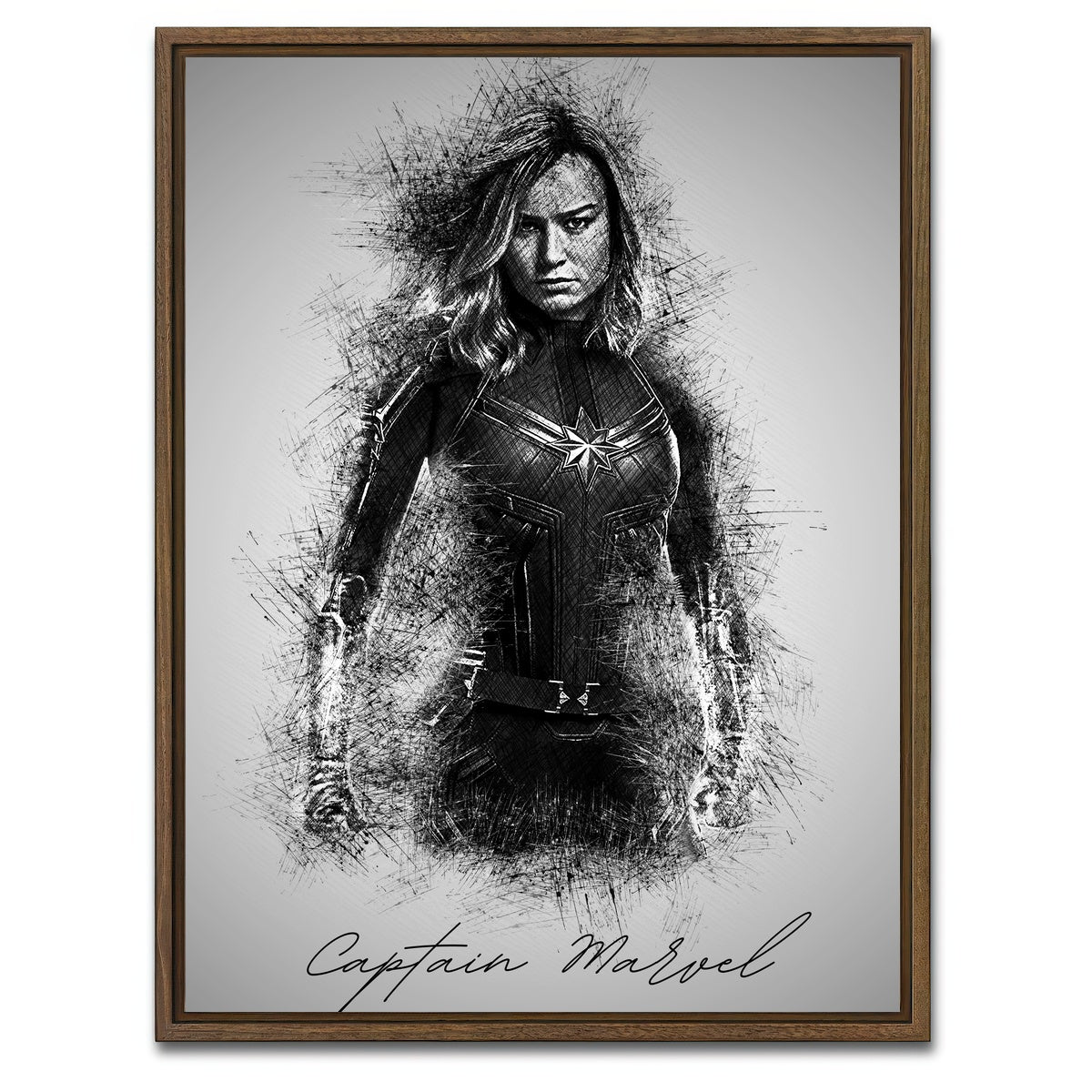 AUTO-MOCKUP WHITE | Captain Marvel Sketch | 1 Piece | Walnut Framed Canvas | group=3x4