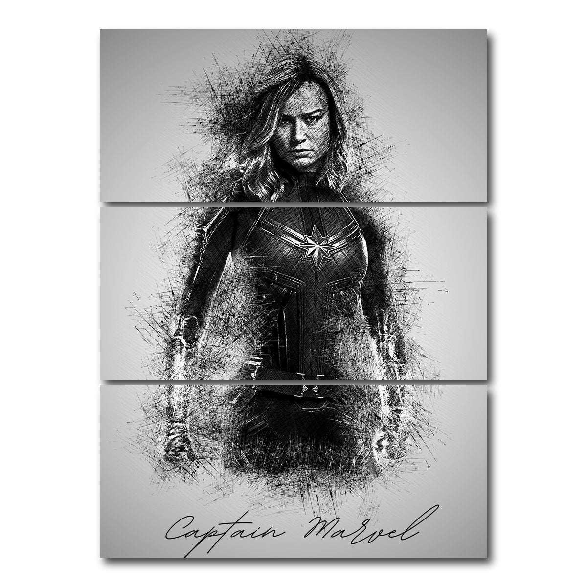 AUTO-MOCKUP WHITE | Captain Marvel Sketch | 3 Piece | Gallery Wrap Canvas | group=8x18_stacked
