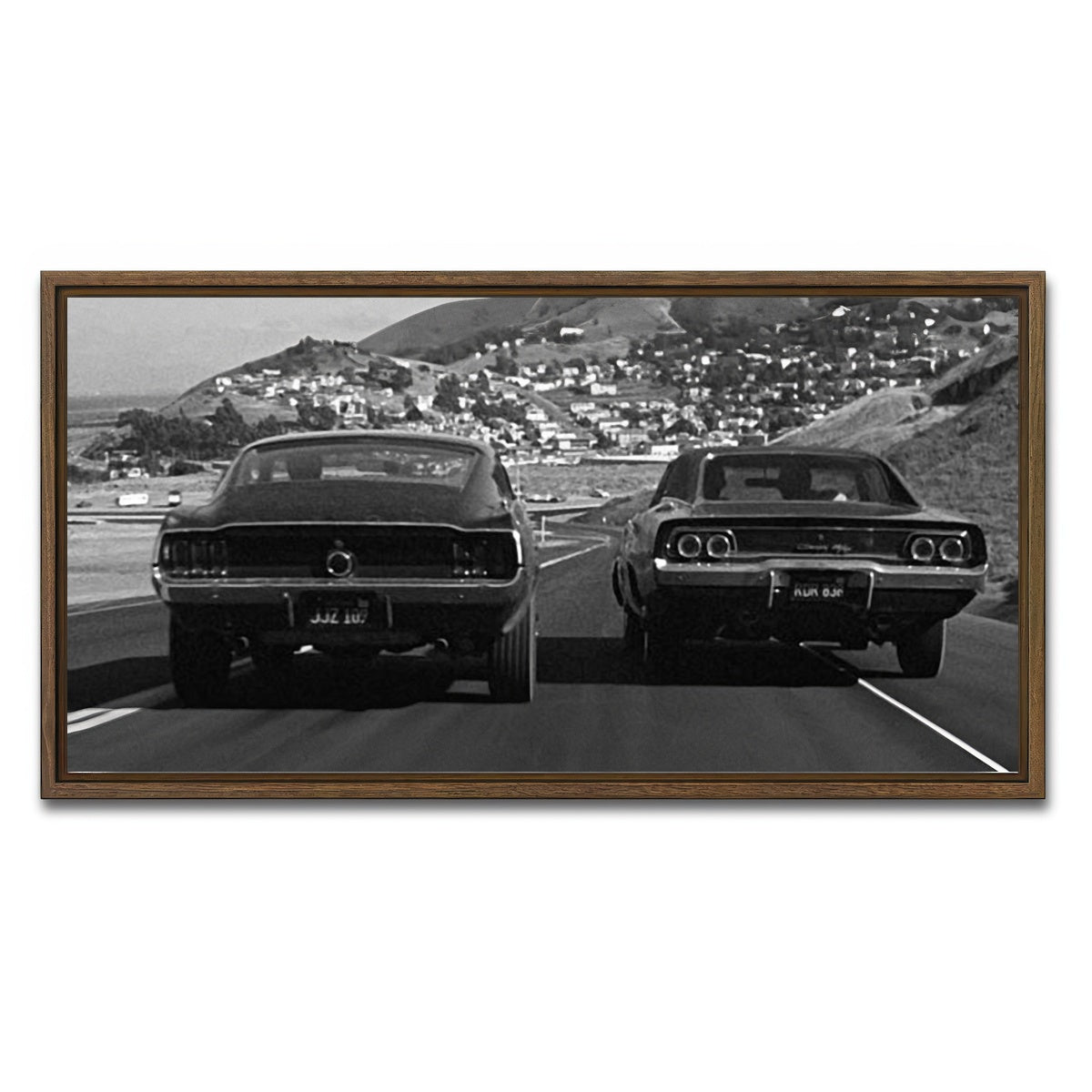 AUTO-MOCKUP WHITE | Car Chase Bullitt | 1 Piece | Walnut Framed Canvas | group=2x1