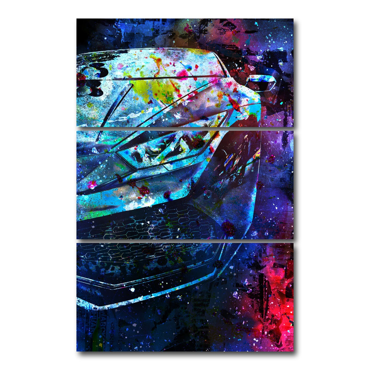 AUTO-MOCKUP WHITE | Car Color Splash | 3 Piece | Gallery Wrap Canvas | group=12x24_stacked