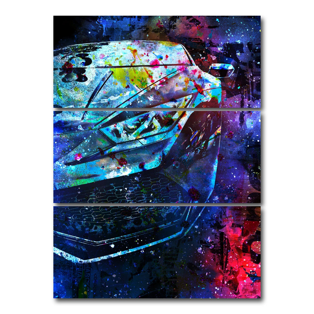 AUTO-MOCKUP WHITE | Car Color Splash | 3 Piece | Gallery Wrap Canvas | group=8x18_stacked