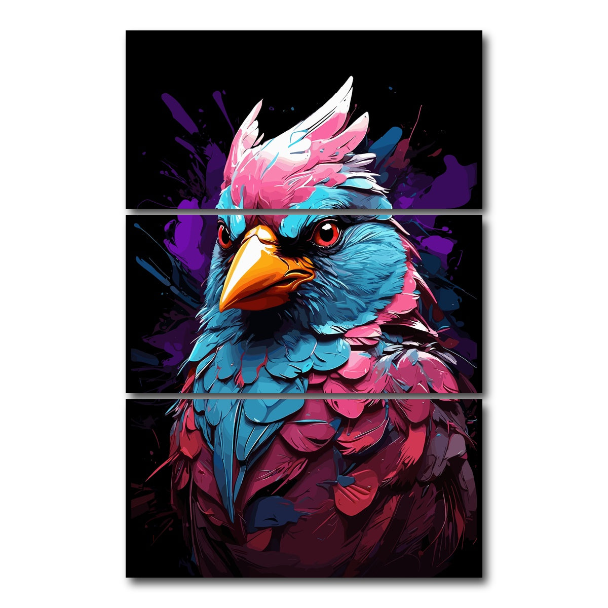 AUTO-MOCKUP WHITE | Cardinal Animal Colorful | 3 Piece | Gallery Wrap Canvas | group=12x24_stacked