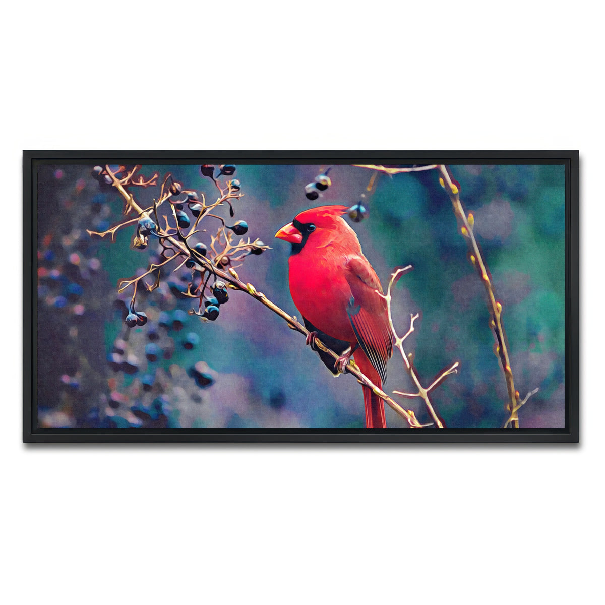 AUTO-MOCKUP WHITE | Cardinal and Berries | 1 Piece | Black Framed Canvas | group=2x1