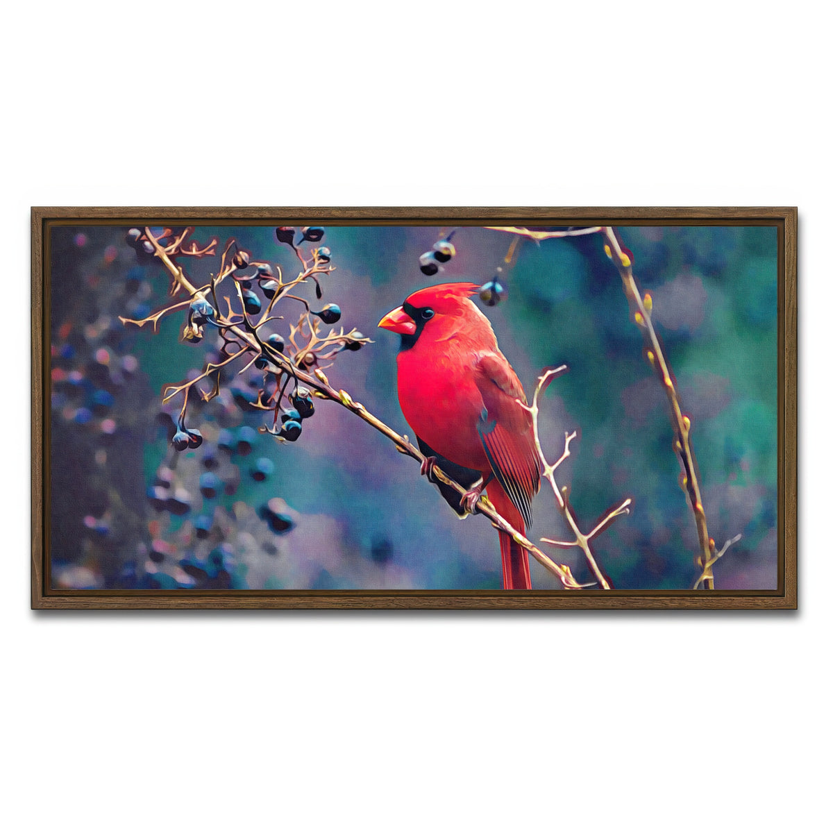 AUTO-MOCKUP WHITE | Cardinal and Berries | 1 Piece | Walnut Framed Canvas | group=2x1