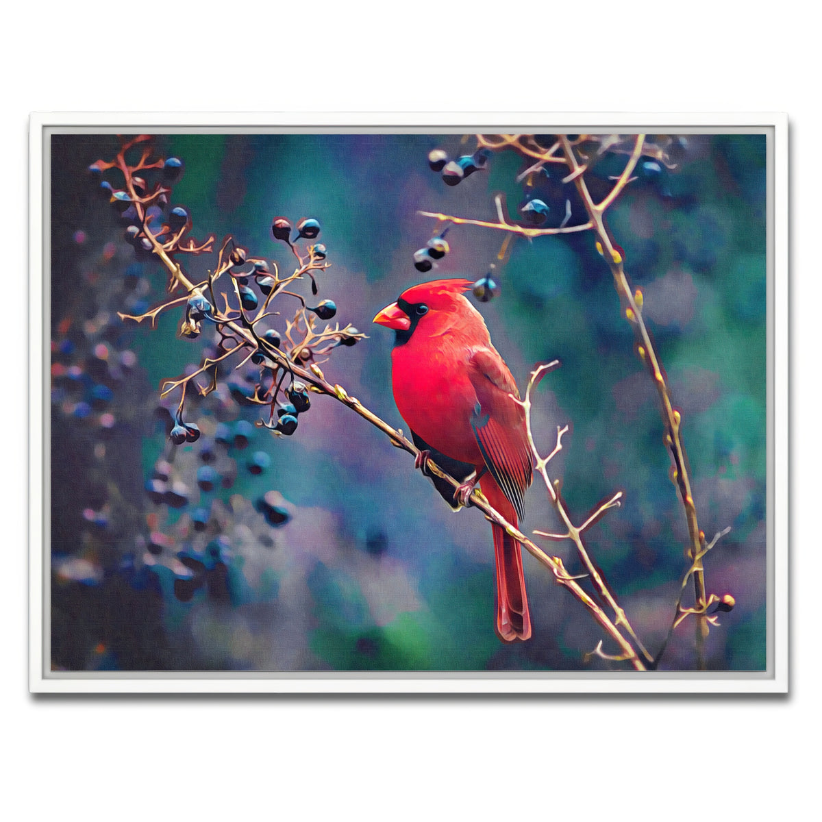 AUTO-MOCKUP WHITE | Cardinal and Berries | 1 Piece | White Framed Canvas | group=4x3