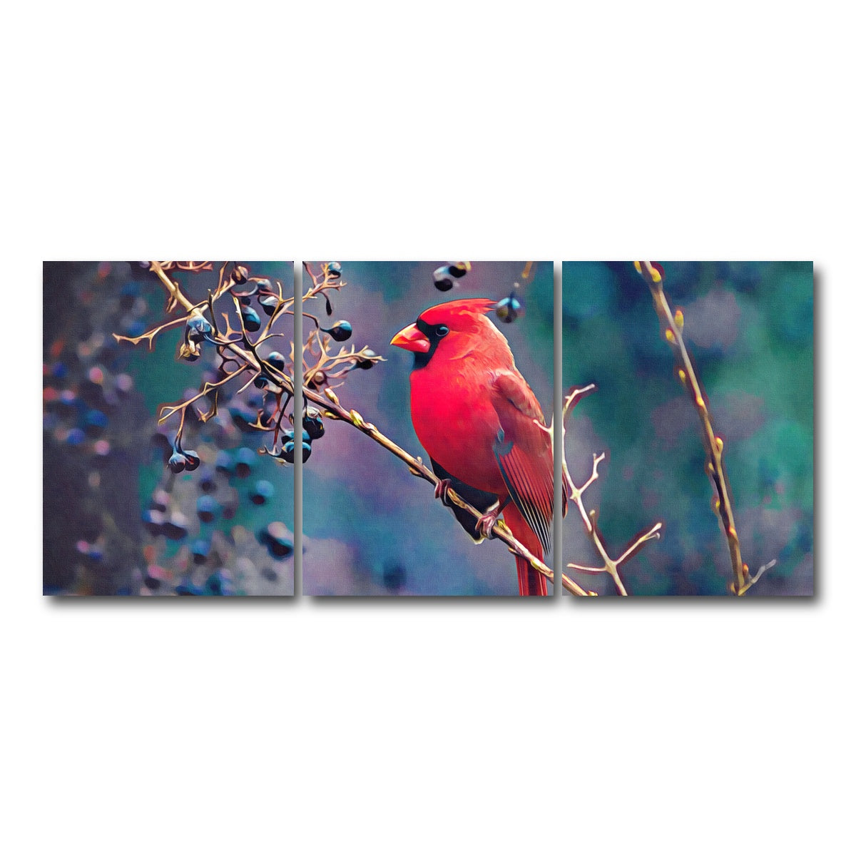AUTO-MOCKUP WHITE | Cardinal and Berries | 3 Piece | Gallery Wrap Canvas | group=18x24