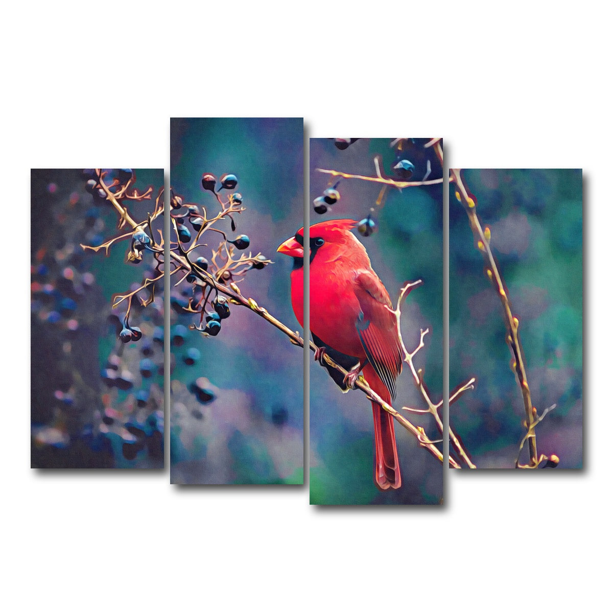 AUTO-MOCKUP WHITE | Cardinal and Berries | 4 Piece | Gallery Wrap Canvas | group=4_normal