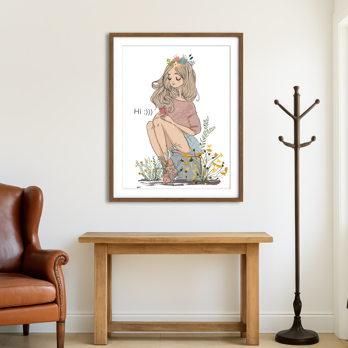 AUTO-MOCKUP ROOM | Cartoon Flower Girl Wall Art