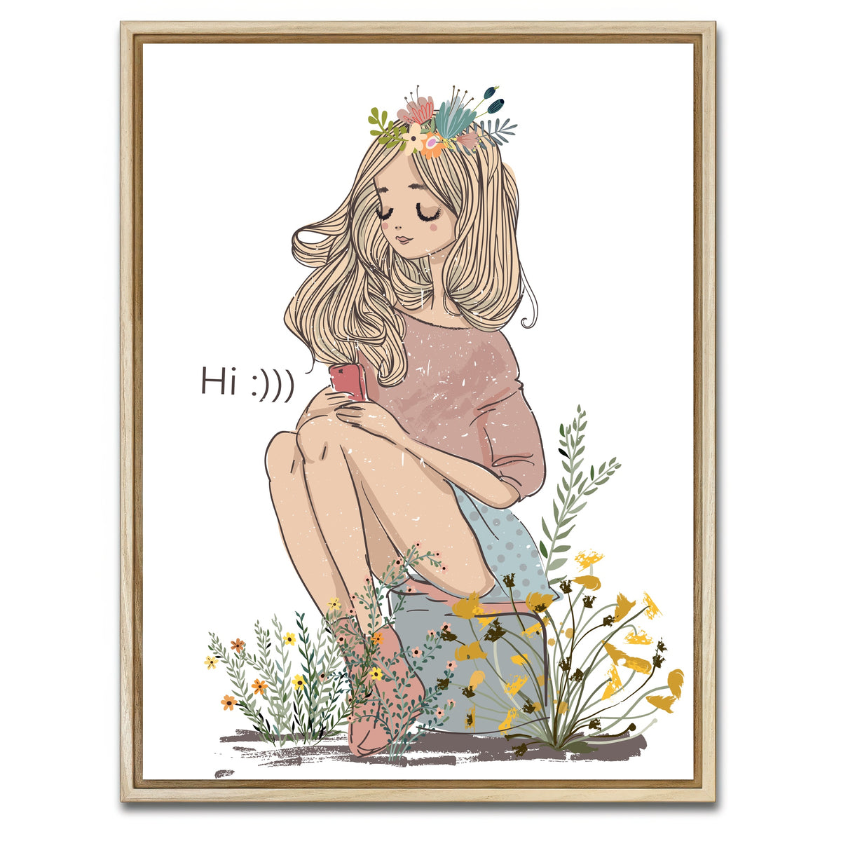 AUTO-MOCKUP WHITE | Cartoon Flower Girl | 1 Piece | Natural Framed Canvas | group=3x4