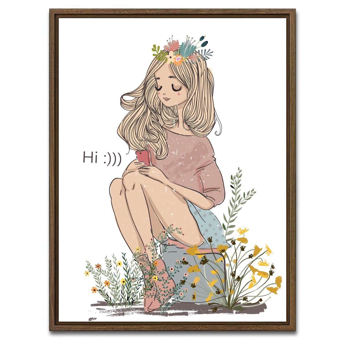 AUTO-MOCKUP WHITE | Cartoon Flower Girl | 1 Piece | Walnut Framed Canvas | group=3x4