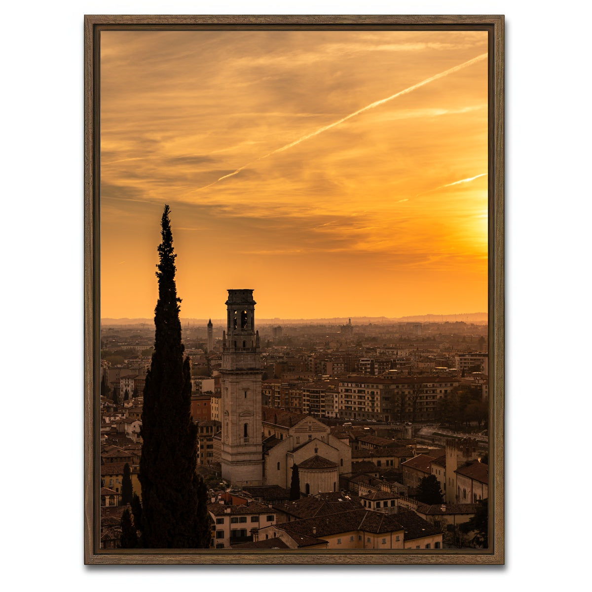 AUTO-MOCKUP WHITE | Castel San Pietro at sunset | 1 Piece | Walnut Framed Canvas | group=3x4