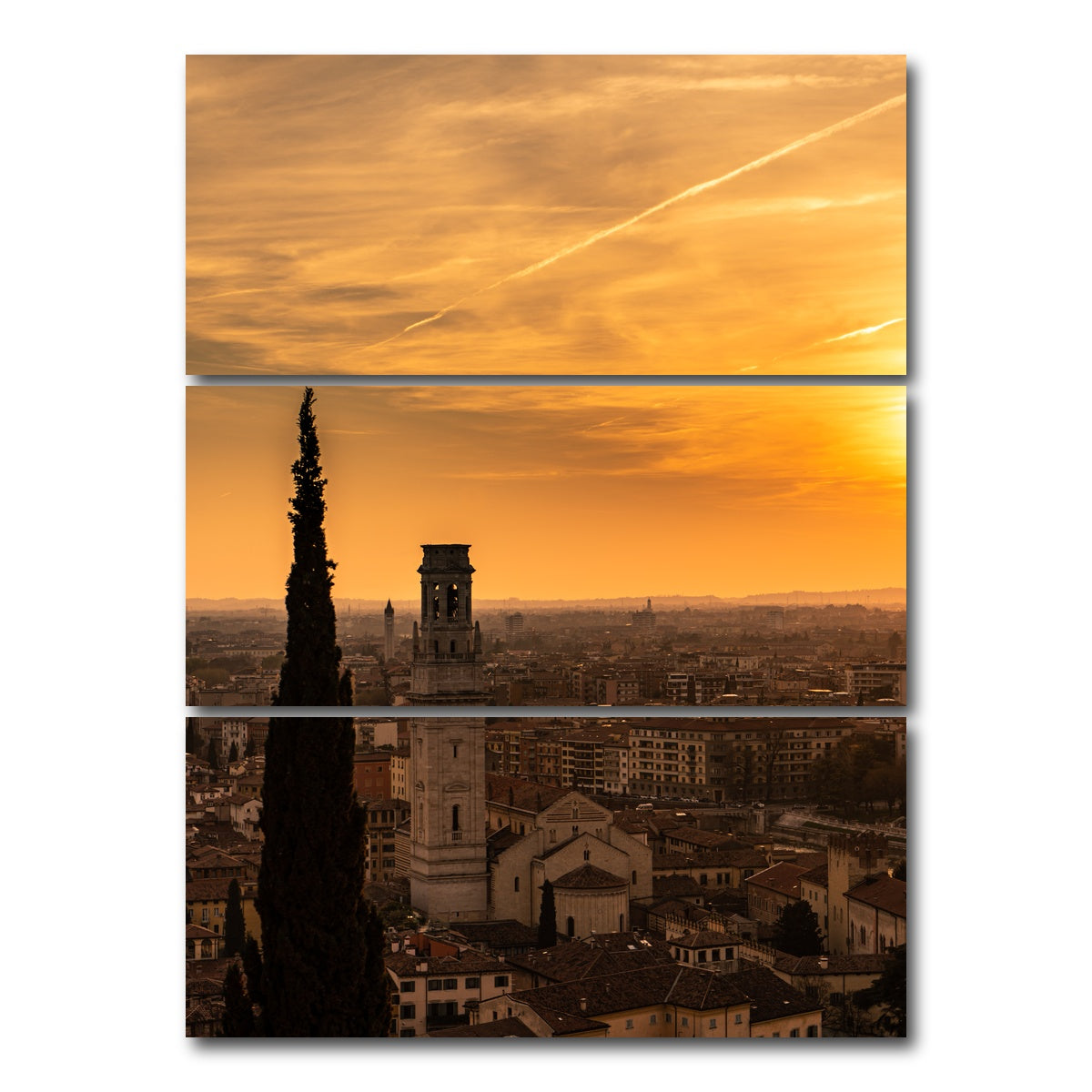AUTO-MOCKUP WHITE | Castel San Pietro at sunset | 3 Piece | Gallery Wrap Canvas | group=8x18_stacked