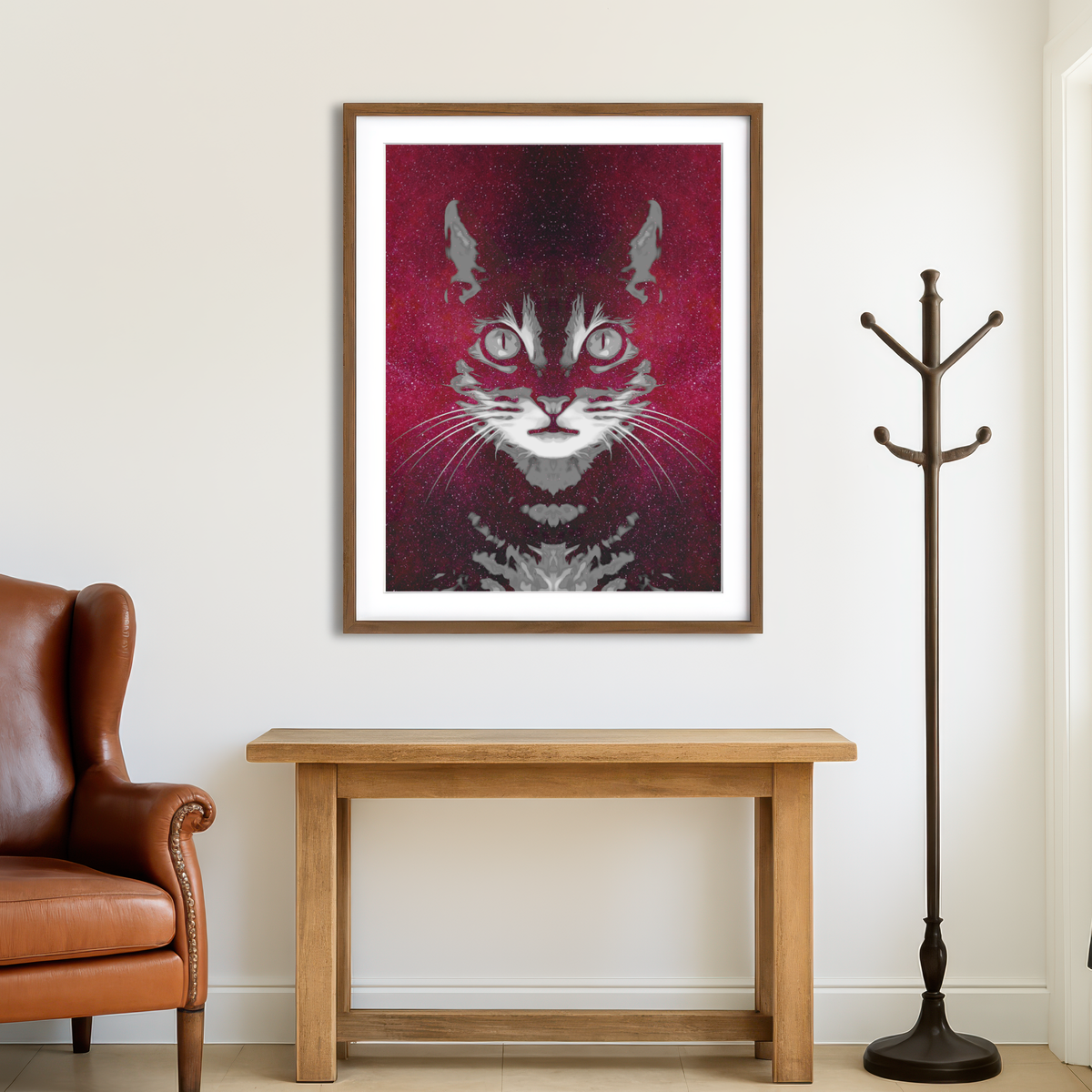 AUTO-MOCKUP ROOM | Cat Face with Cosmic Background Wall Art