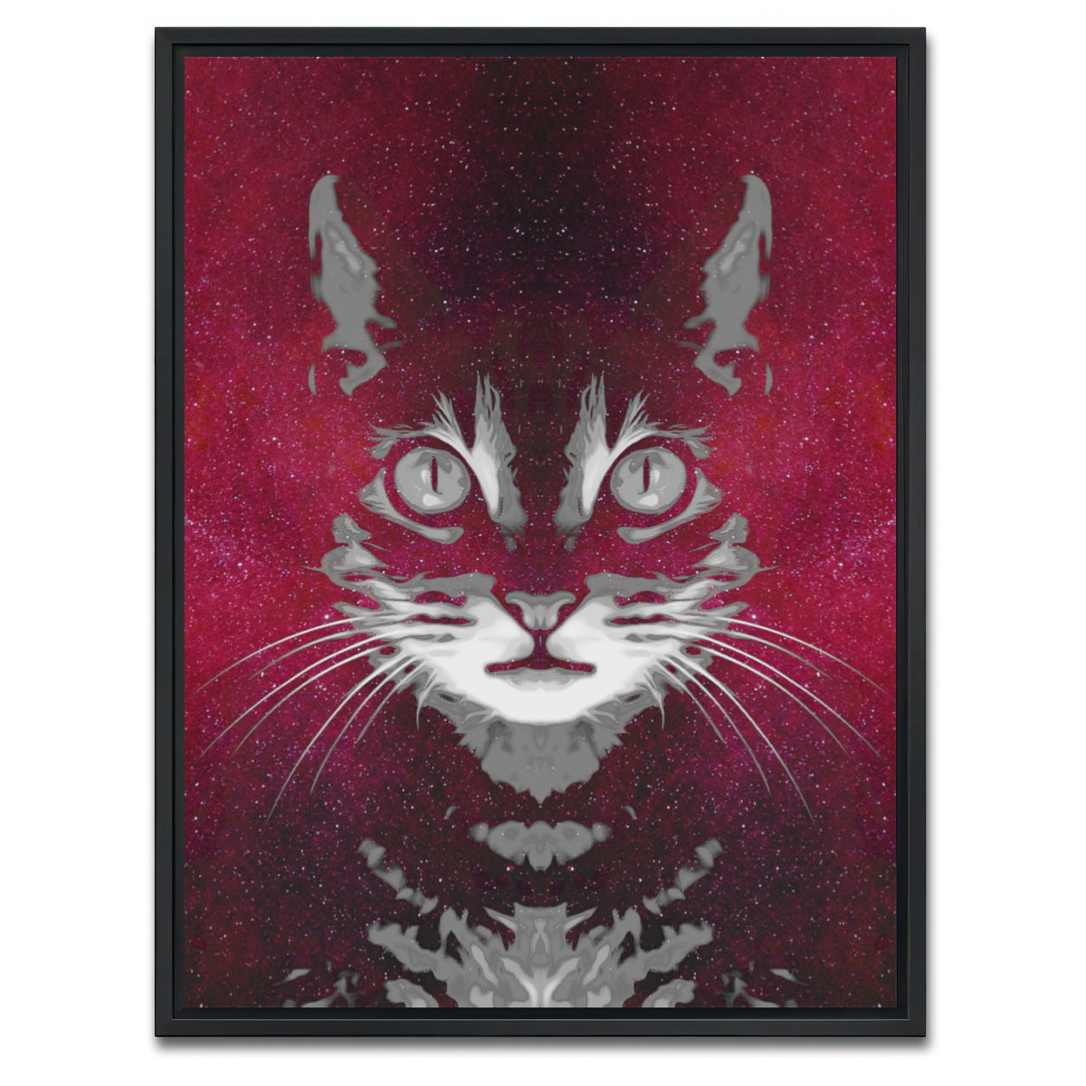 AUTO-MOCKUP WHITE | Cat Face with Cosmic Background | 1 Piece | Black Framed Canvas | group=3x4