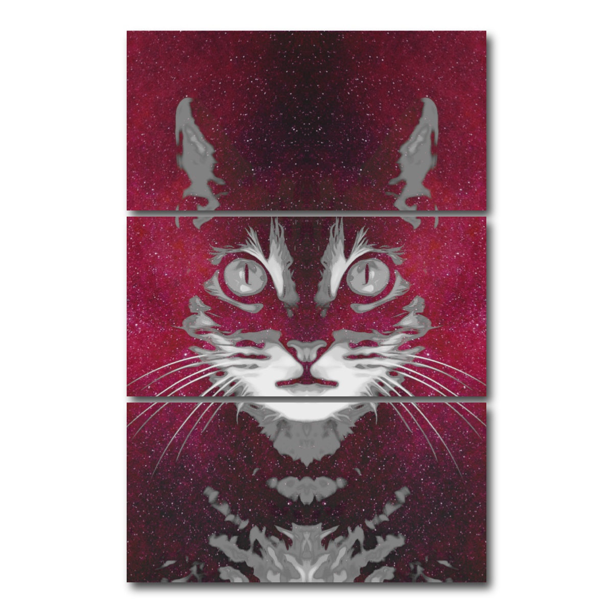 AUTO-MOCKUP WHITE | Cat Face with Cosmic Background | 3 Piece | Gallery Wrap Canvas | group=12x24_stacked
