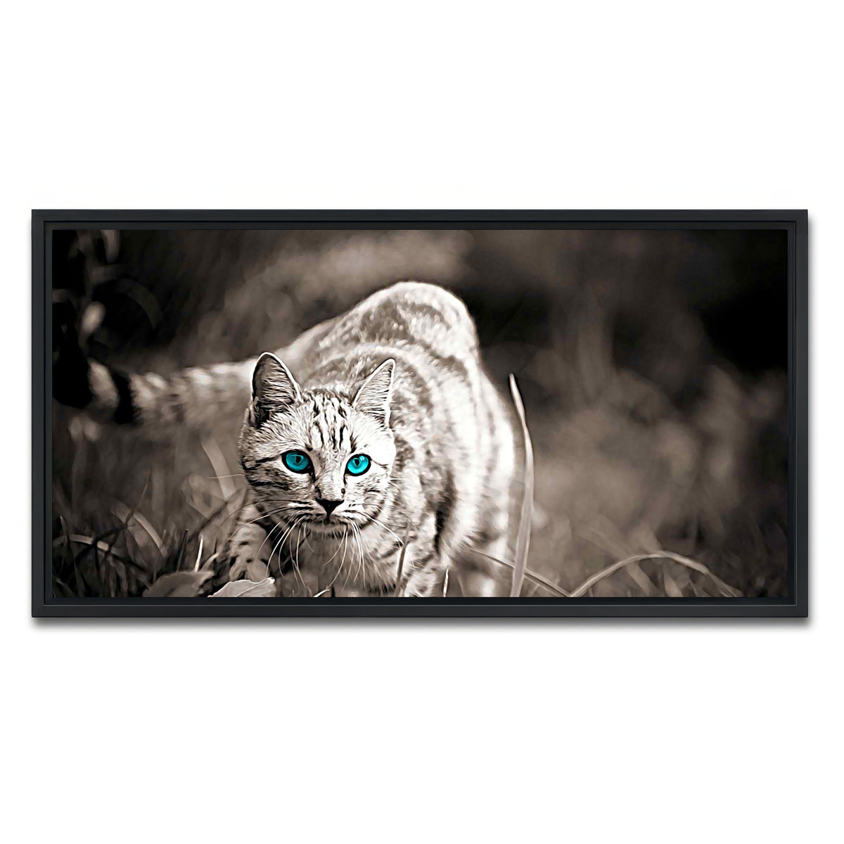 AUTO-MOCKUP WHITE | Cat On The Prowl Wall Art | 1 Piece | Black Frame | group=2x1