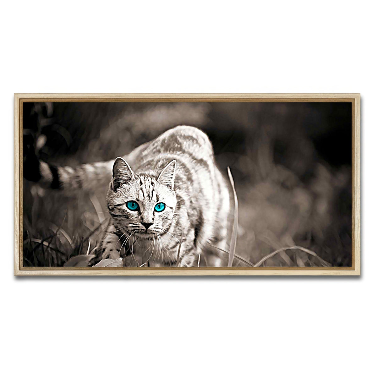 AUTO-MOCKUP WHITE | Cat On The Prowl Wall Art | 1 Piece | Natural Frame | group=2x1