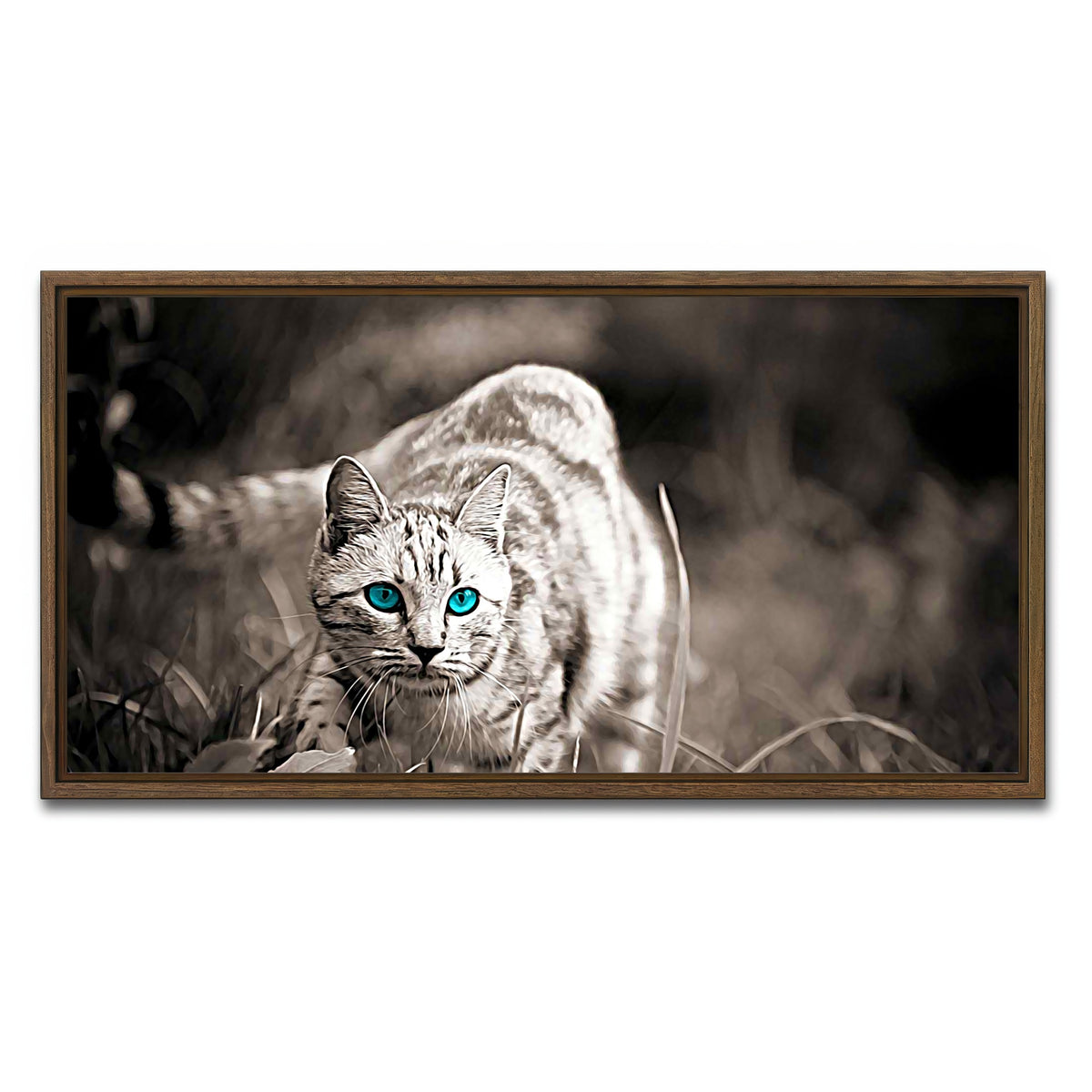 AUTO-MOCKUP WHITE | Cat On The Prowl Wall Art | 1 Piece | Walnut Frame | group=2x1
