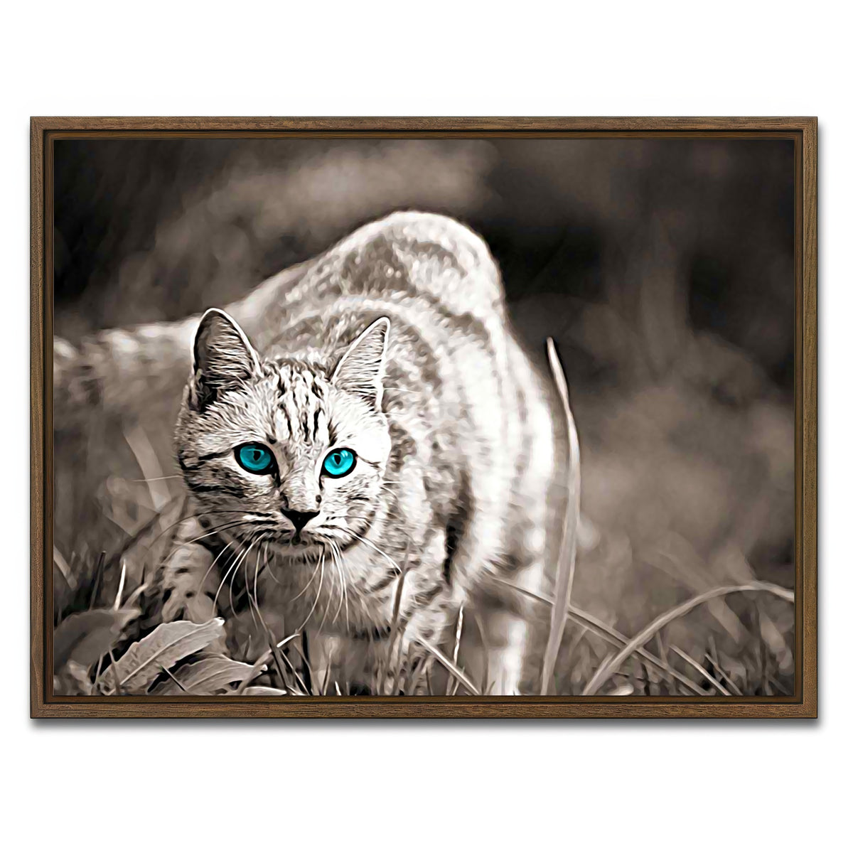 AUTO-MOCKUP WHITE | Cat On The Prowl Wall Art | 1 Piece | Walnut Frame | group=4x3
