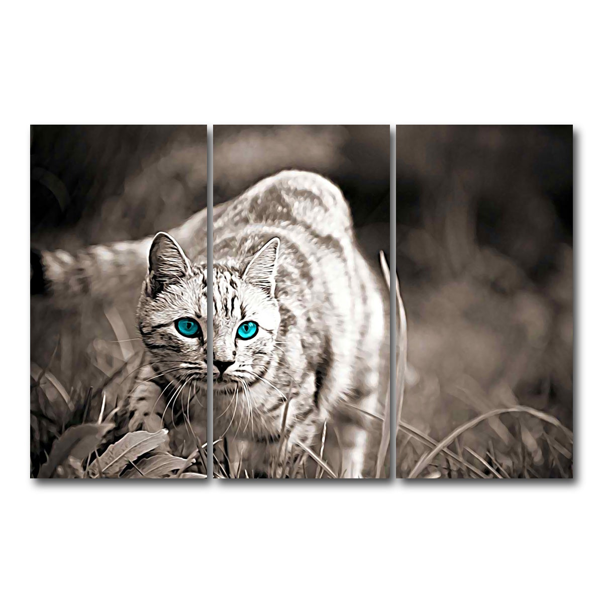 AUTO-MOCKUP WHITE | Cat On The Prowl Wall Art | 3 Piece | Gallery Wrapped | group=12x24