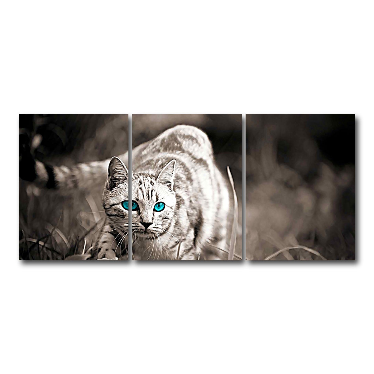 AUTO-MOCKUP WHITE | Cat On The Prowl Wall Art | 3 Piece | Gallery Wrapped | group=18x24
