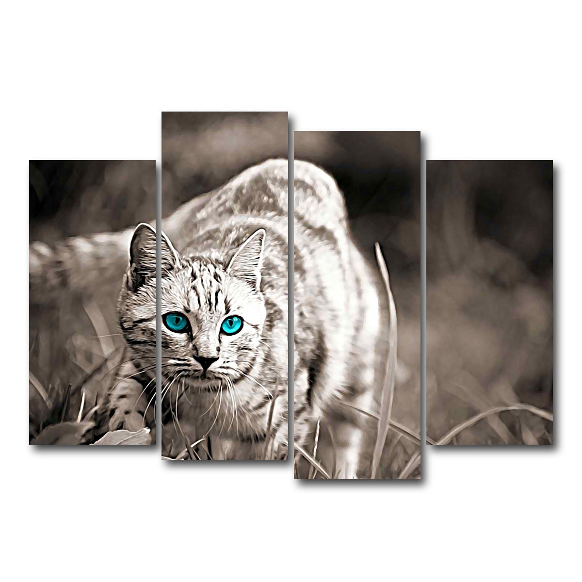 AUTO-MOCKUP WHITE | Cat On The Prowl Wall Art | 4 Piece | Gallery Wrapped | group=4_normal