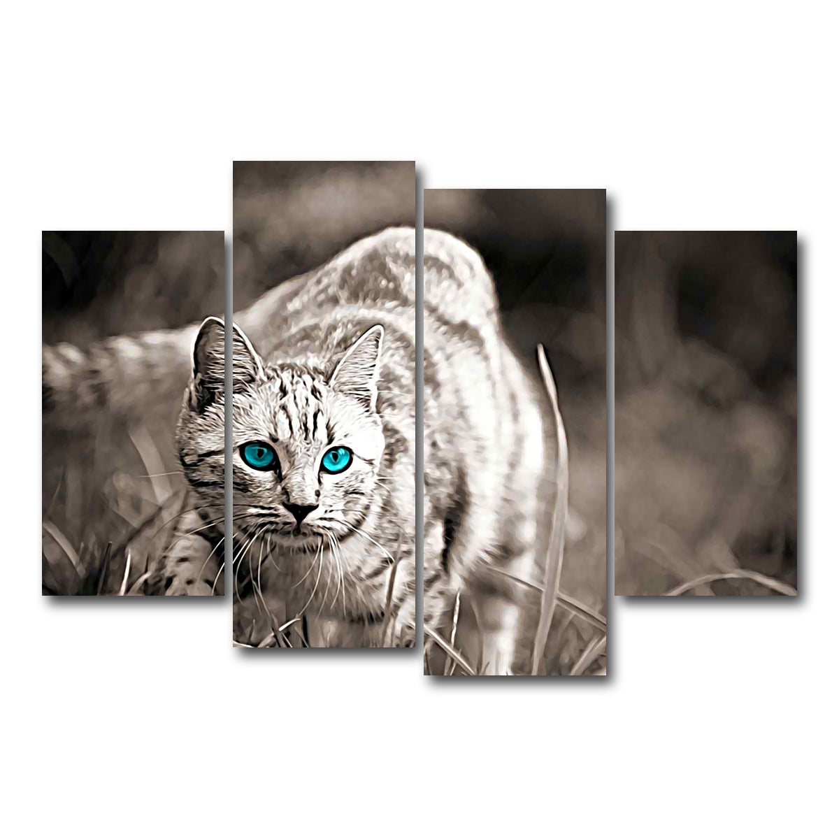 AUTO-MOCKUP WHITE | Cat On The Prowl Wall Art | 4 Piece | Gallery Wrapped | group=4_short