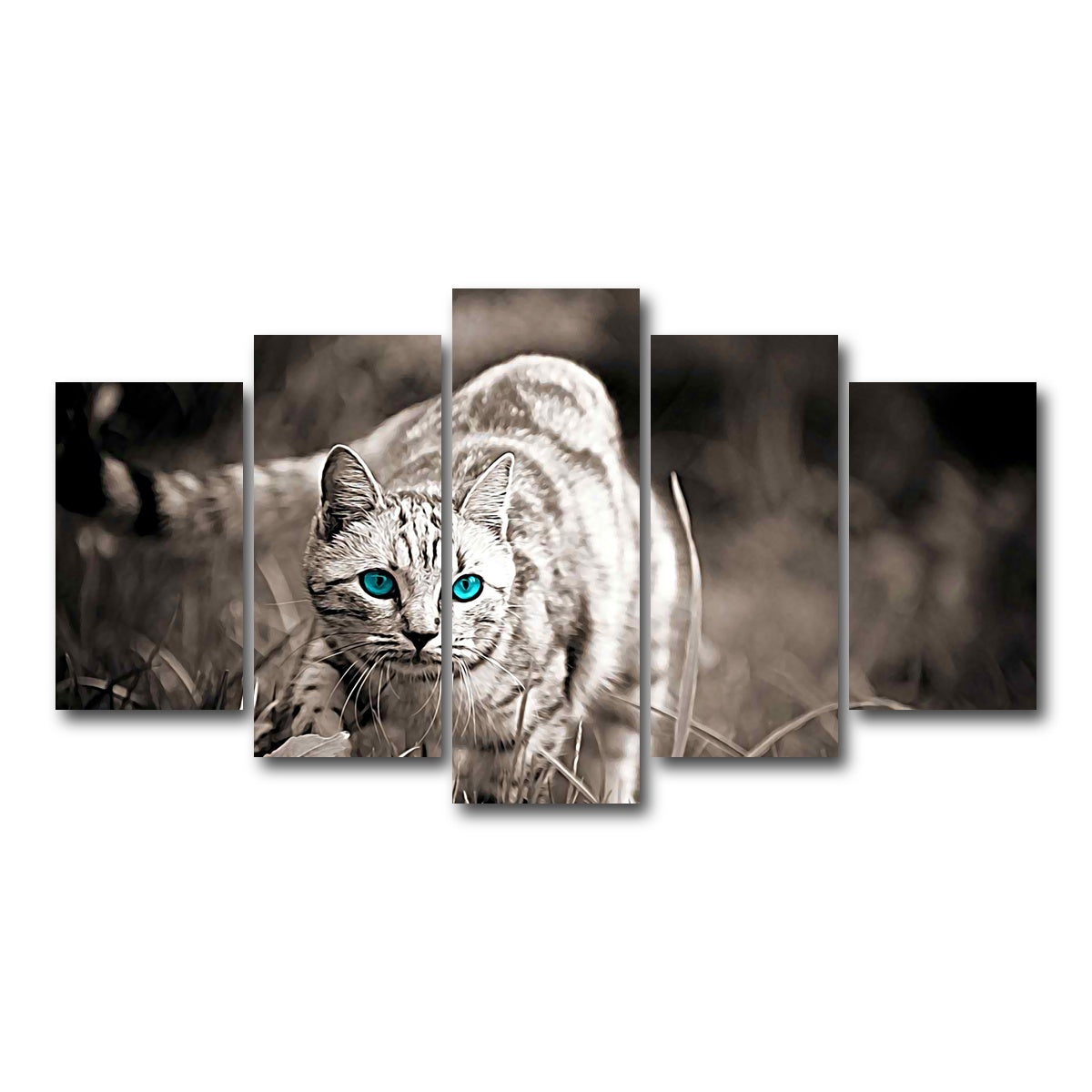 AUTO-MOCKUP WHITE | Cat On The Prowl Wall Art | 5 Piece | Gallery Wrapped | group=5_normal
