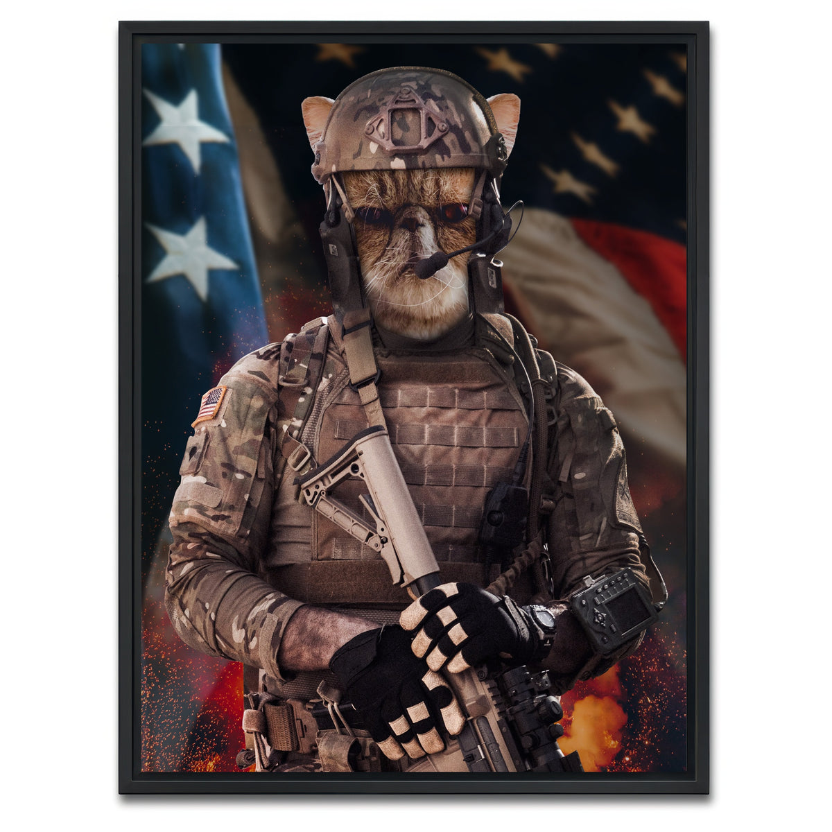 AUTO-MOCKUP WHITE | Cat Soldier | 1 Piece | Black Framed Canvas | group=3x4