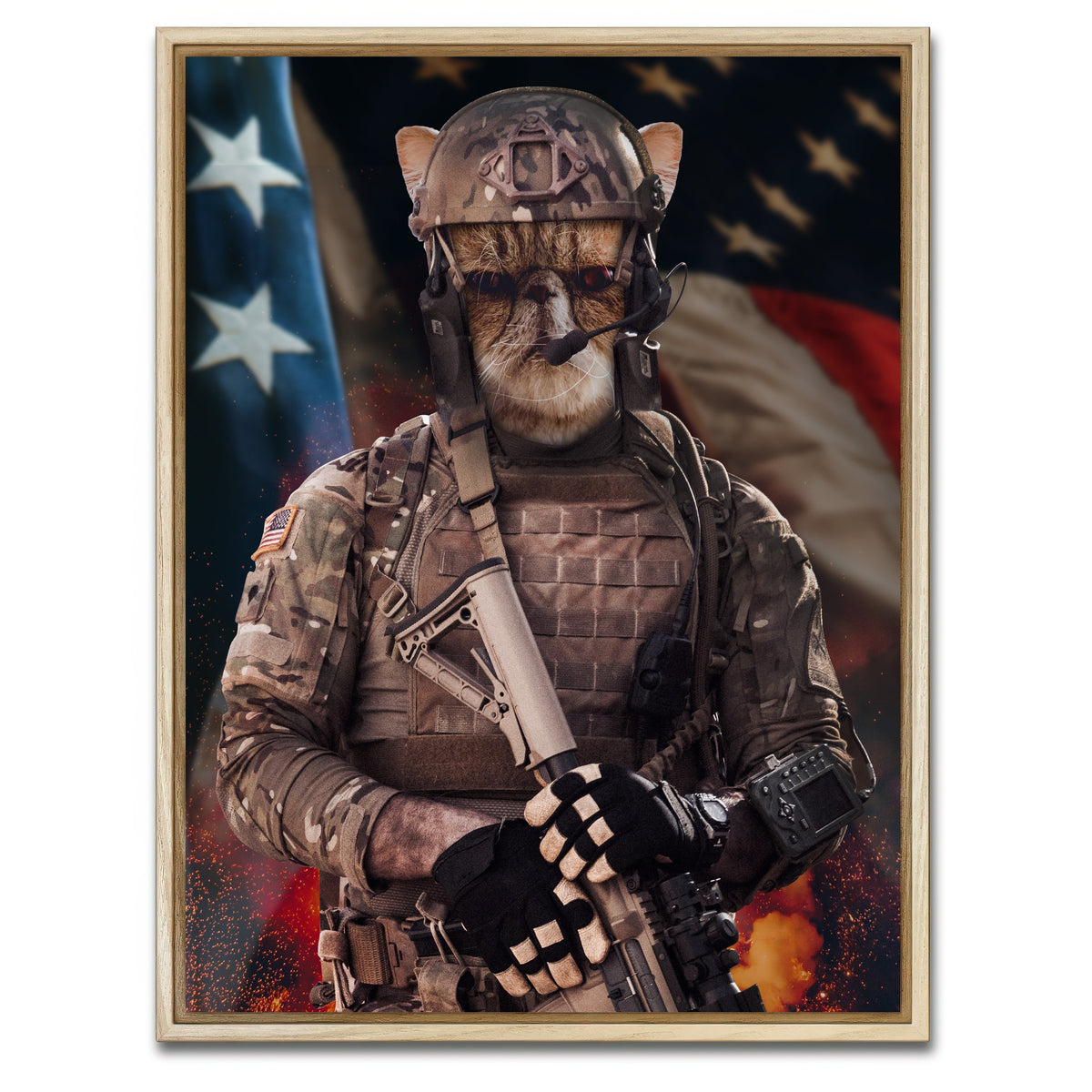 AUTO-MOCKUP WHITE | Cat Soldier | 1 Piece | Natural Framed Canvas | group=3x4