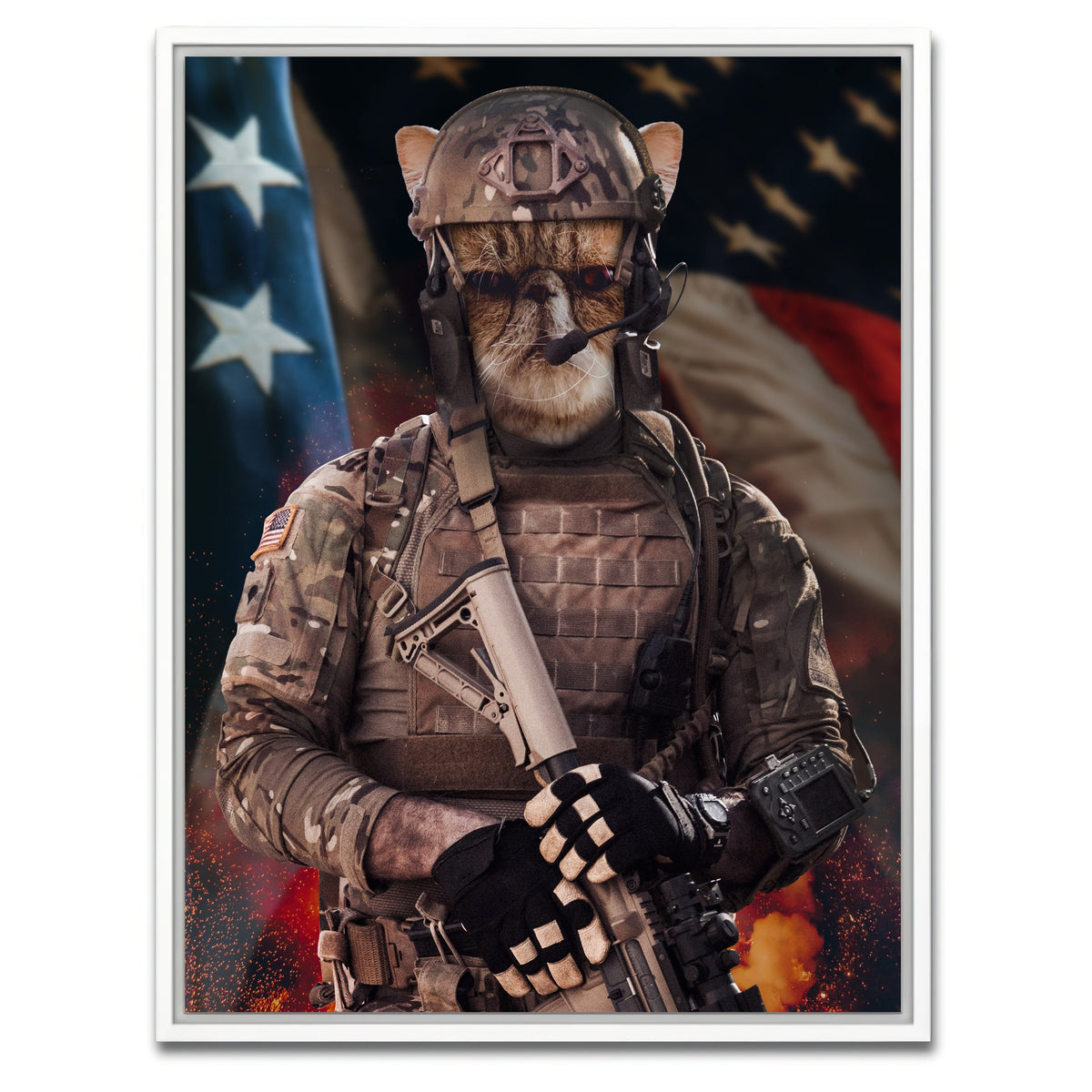 AUTO-MOCKUP WHITE | Cat Soldier | 1 Piece | White Framed Canvas | group=3x4