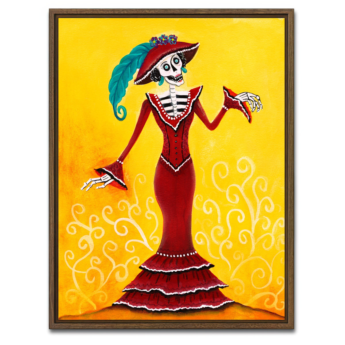 AUTO-MOCKUP WHITE | Catrina Skeleton | 1 Piece | Walnut Framed Canvas | group=3x4